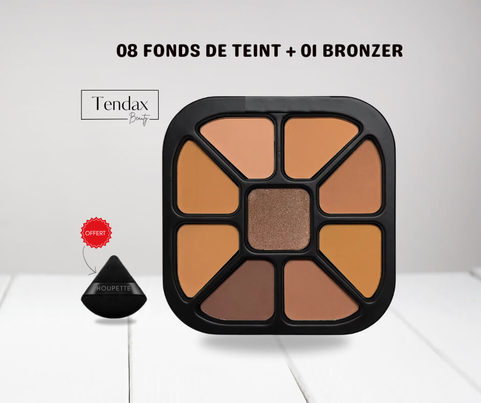 Palette Teint Pro 8+1 – Fond de Teint + Bronzer + Houppette Offerte