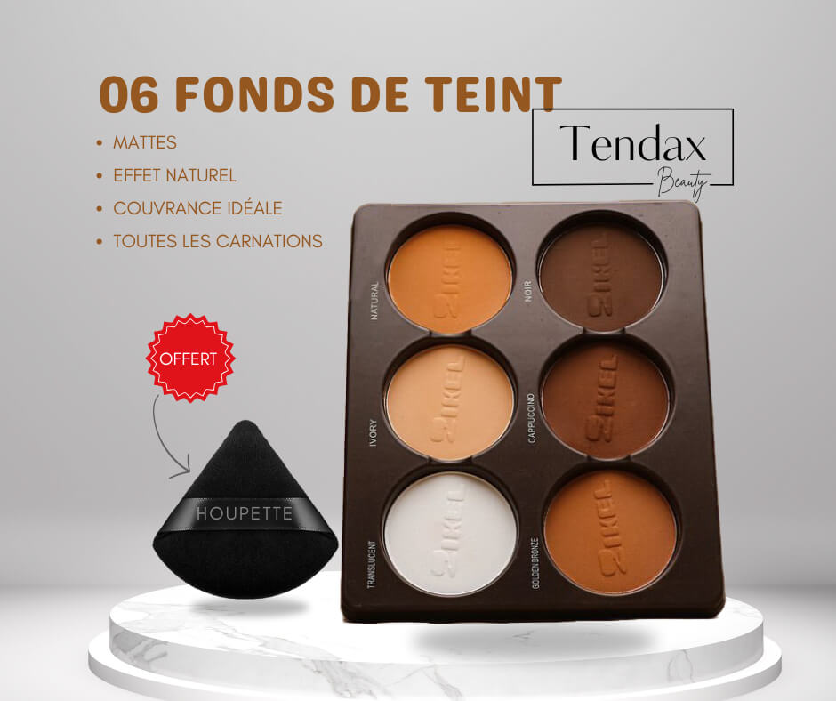 Palette 6 Fonds de Teint Mat + Houppette Offerte – Toutes Carnations